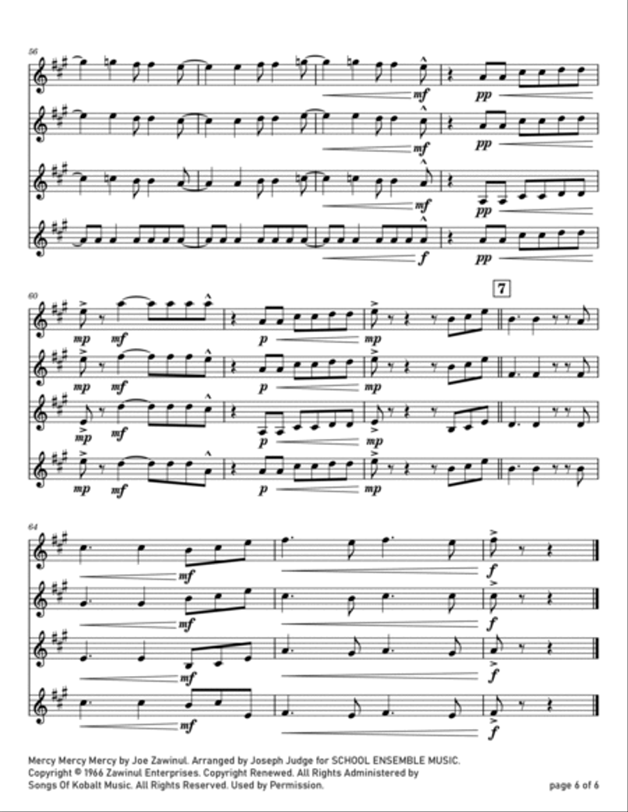 Mercy, Mercy, Mercy Clarinet Quartet scores gallery preview page 6