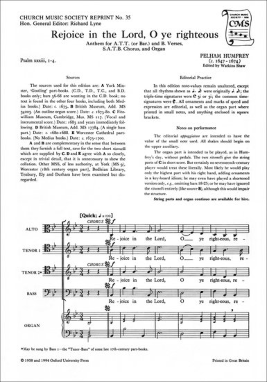 Rejoice in the Lord, O ye righteous 4-Part scores gallery preview page 1