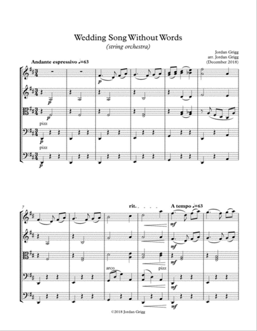 Wedding Song Without Words (string orchestra) String Orchestra scores gallery preview page 1
