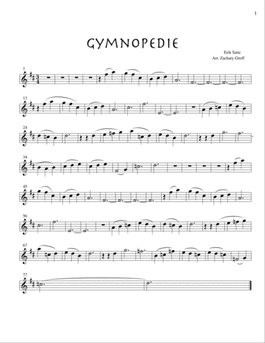 Gymnopedie #1 for violin and piano Violin Solo scores gallery preview page 1