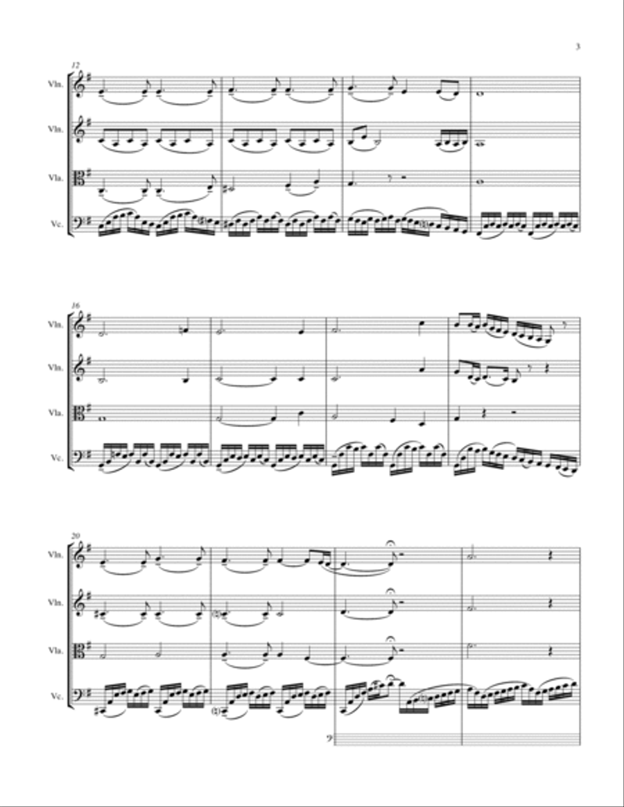 PRELUDE FROM CELLO SUITE NO. 1 by Bach String Quartet, Intermediate Level for 2 violins, viola and c image number null