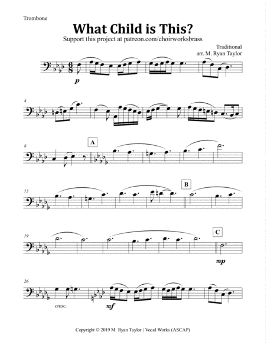 What Child is This? for Brass Trio (Trumpet, Trombone, Tuba) Brass Trio scores gallery preview page 5