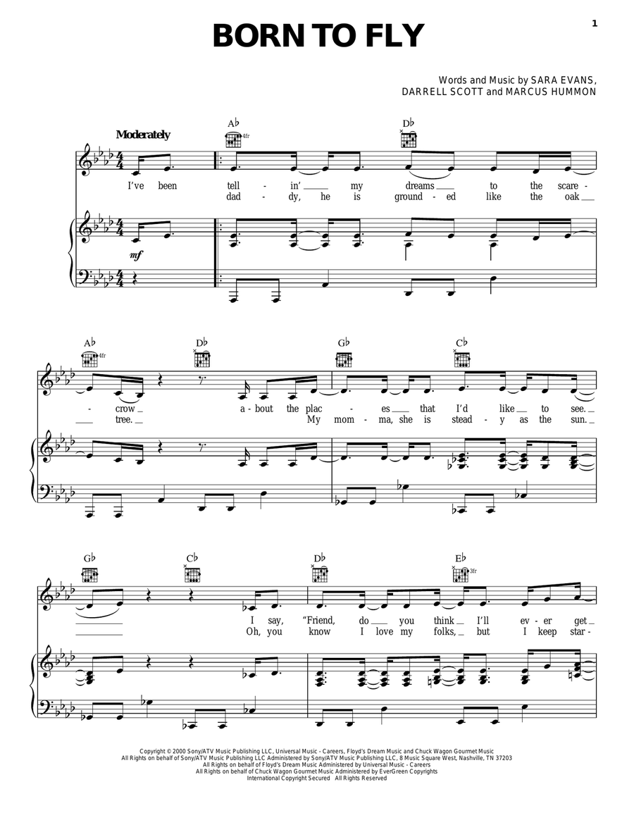 Born To Fly Piano, Vocal, Guitar scores gallery preview page 1