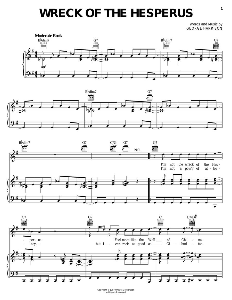 Wreck Of The Hesperus Piano, Vocal, Guitar scores gallery preview page 1