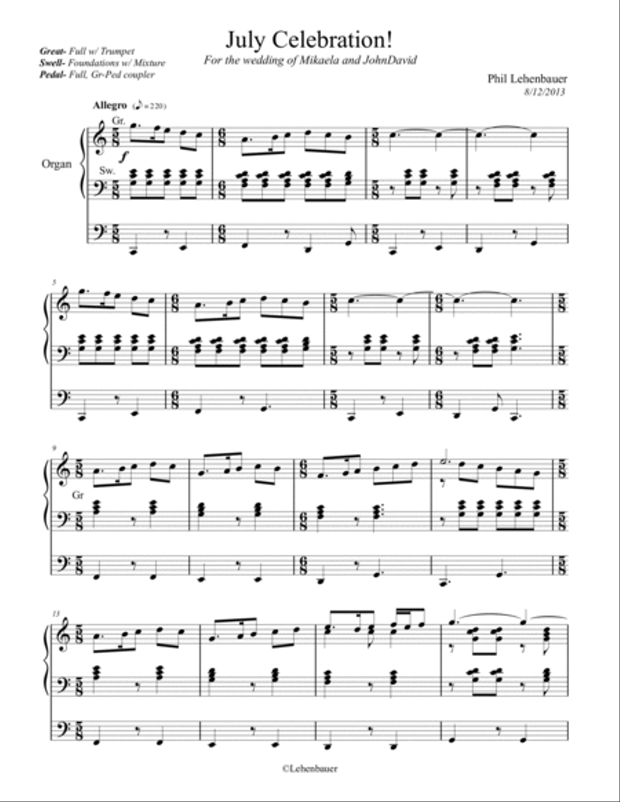 July Celebration! organ work, by Phil Lehenbauer Organ Solo scores gallery preview page 2