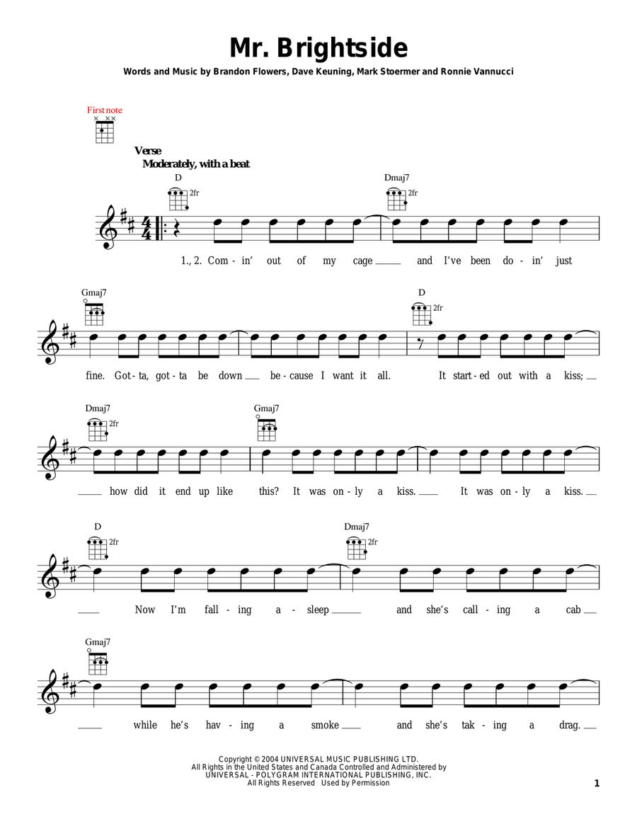 Mr. Brightside Ukulele scores gallery preview page 1