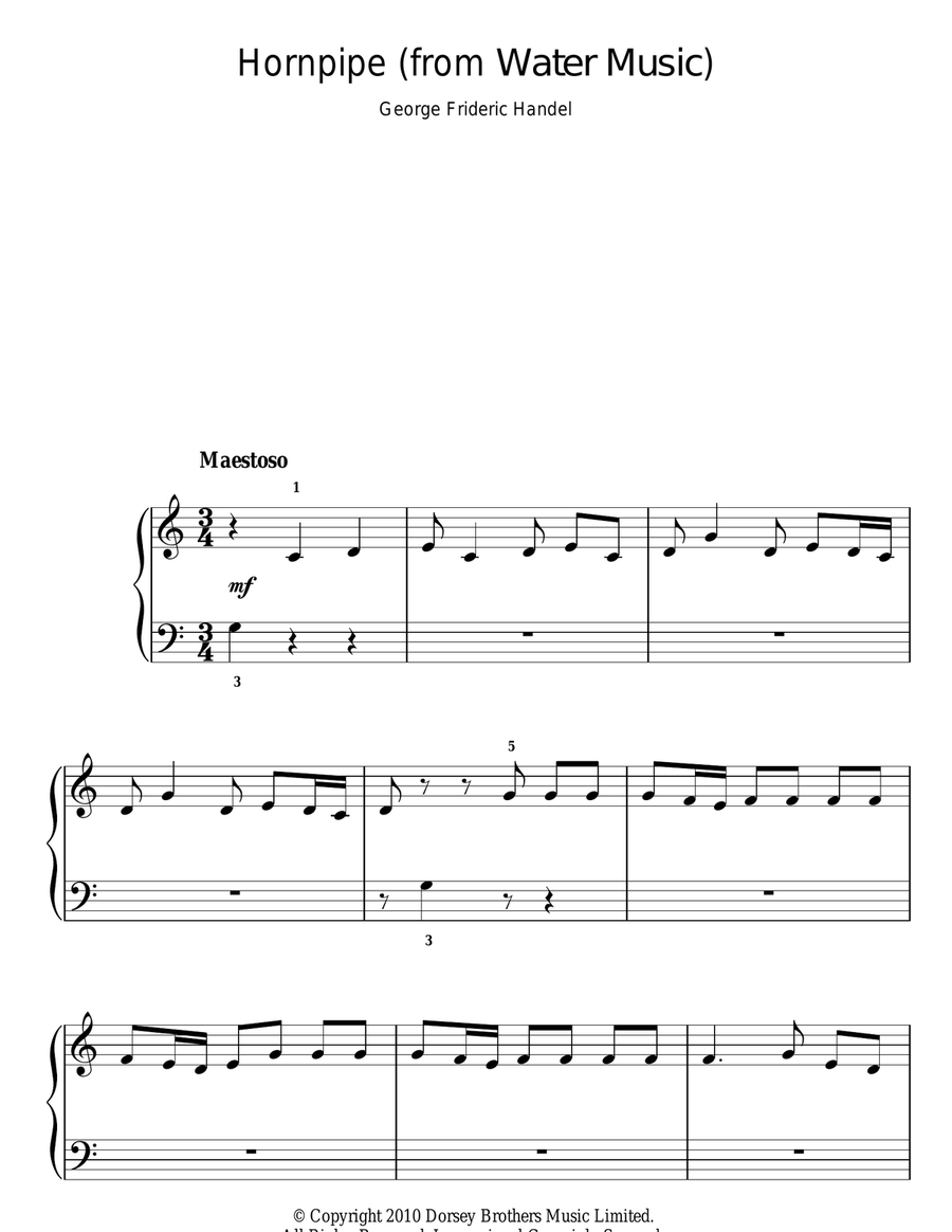 Hornpipe (from The Water Music Suite) Easy Piano scores gallery preview page 1