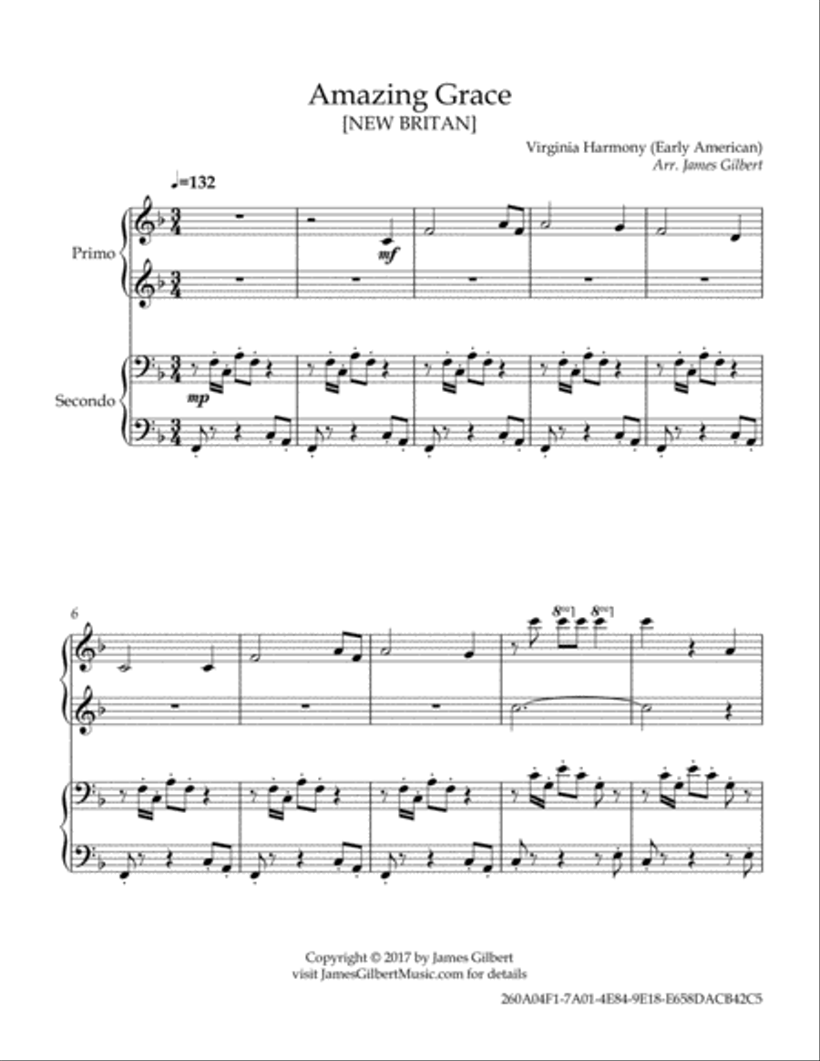 Amazing Grace (NEW BRITAIN) 1 Piano, 4-Hands scores gallery preview page 2