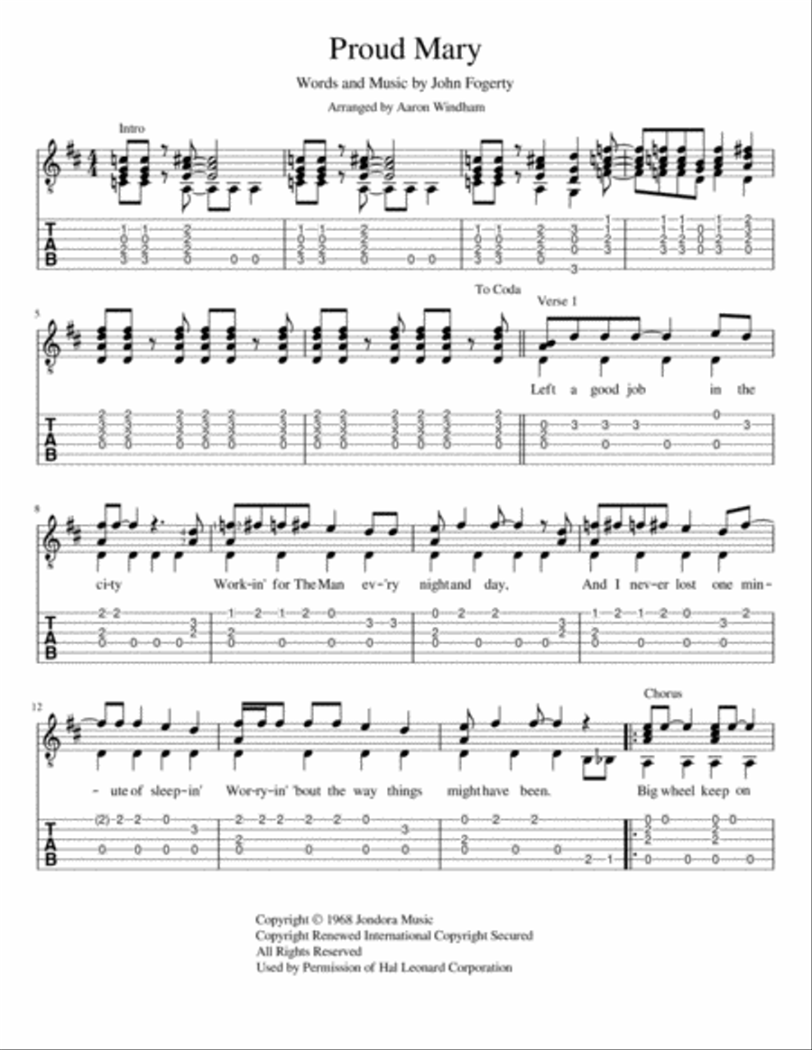 Proud Mary Guitar Solo scores gallery preview page 1
