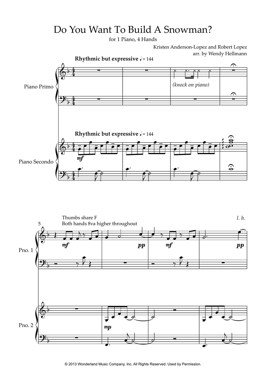 Do You Want To Build A Snowman? 1 Piano, 4-Hands scores gallery preview page 1