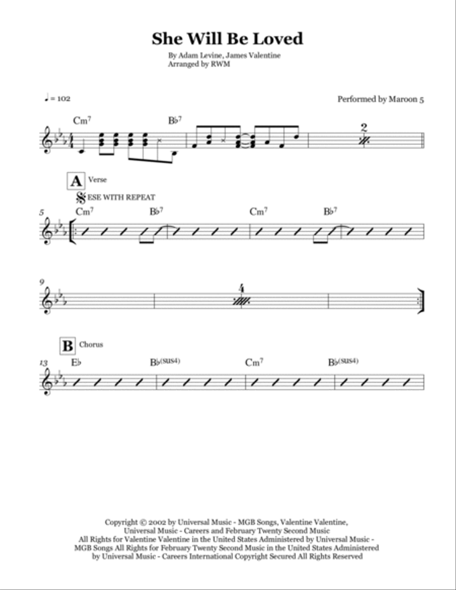 She Will Be Loved Piano scores gallery preview page 2