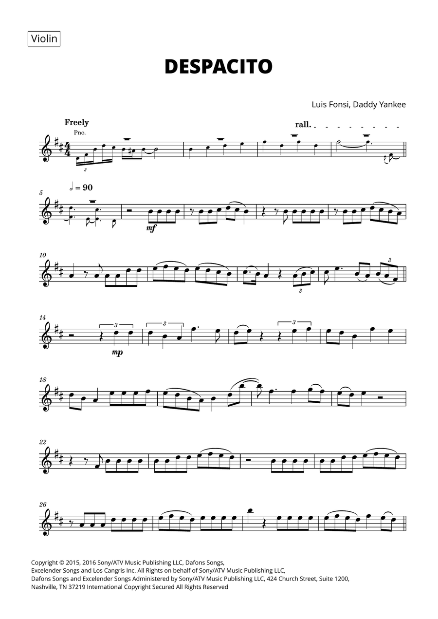 Despacito Violin Solo scores gallery preview page 1