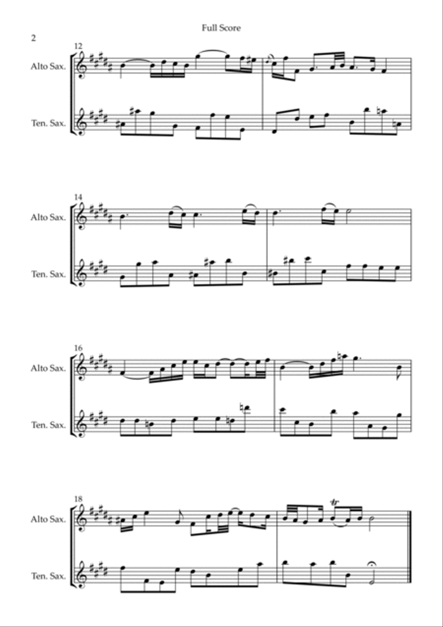 Air On The G String (J.S. Bach) for Alto Saxophone & Tenor Saxophone Duo Saxophone Duet scores gallery preview page 2