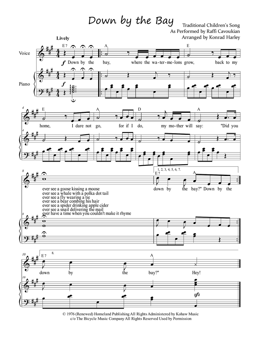 Down By The Bay Down By The Bay Piano, Vocal scores gallery preview page 1