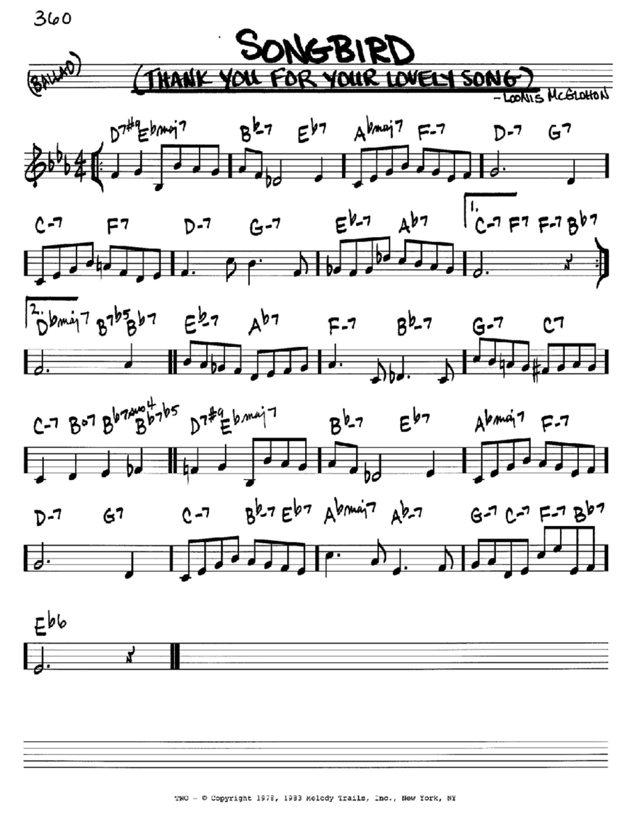 Songbird (Thank You For Your Lovely Song) C Instrument scores gallery preview page 1