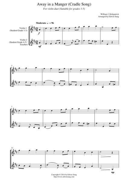 Away in a Manger (Cradle Song) (for violin duet, suitable for grades 1-5) image number null