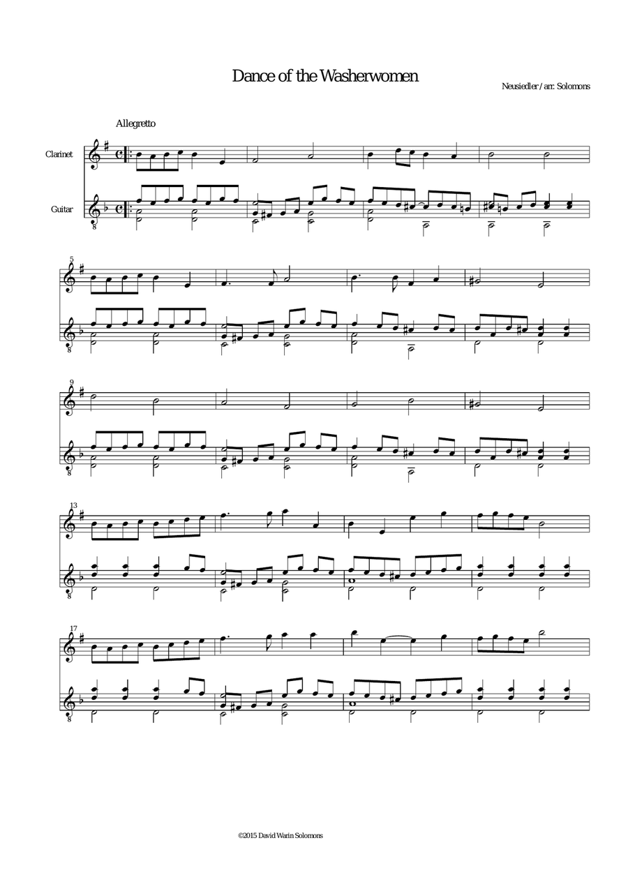 Dance of the Washerwomen, with Hupfauf, for clarinet and guitar Clarinet scores gallery preview page 1