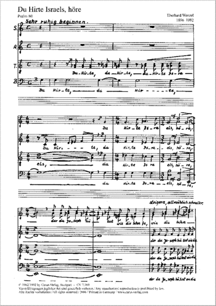 O shield of Israel, hear us (Du Hirte Israel, hore) SSAATTBB scores gallery preview page 1