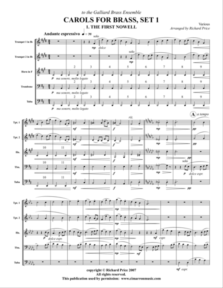 Carols for Brass, Set 1 Brass Quintet scores gallery preview page 1