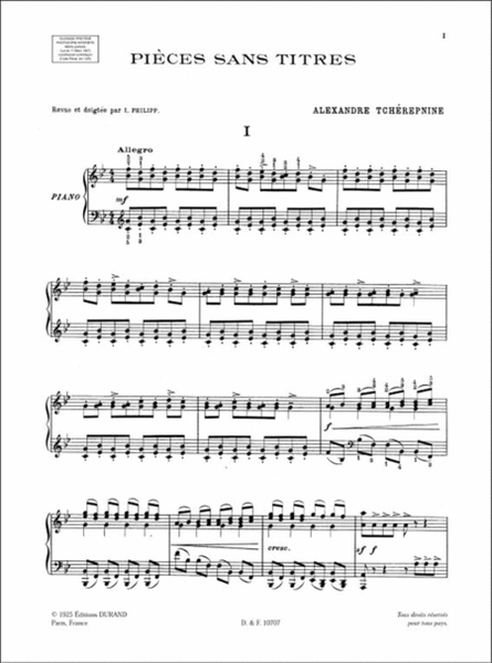 Pieces Sans Titre, Opus 7 - Pour Piano (I.