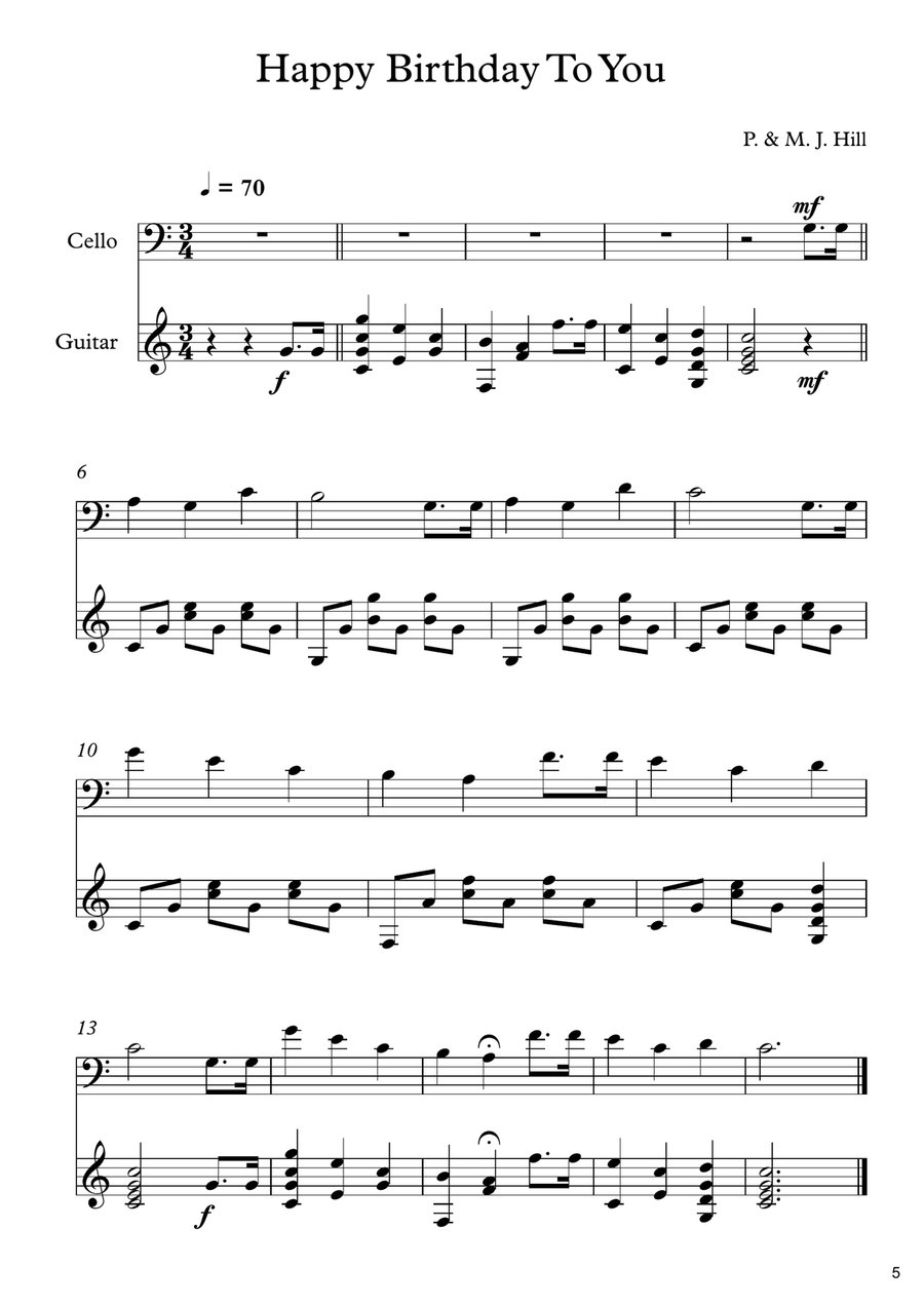 10 Easy Classical Pieces For Cello & Guitar String Duet scores gallery preview page 6