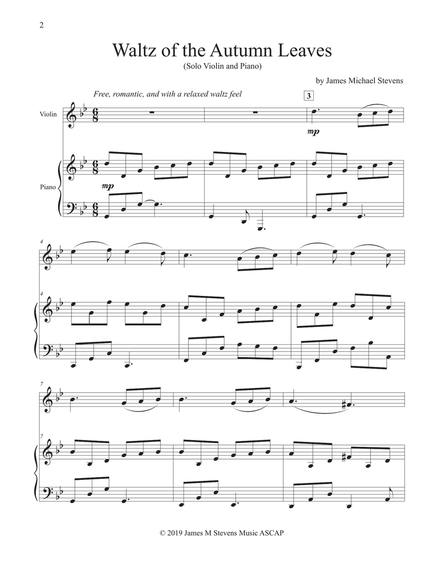 Waltz of the Autumn Leaves - Violin & Piano Violin Solo scores gallery preview page 2
