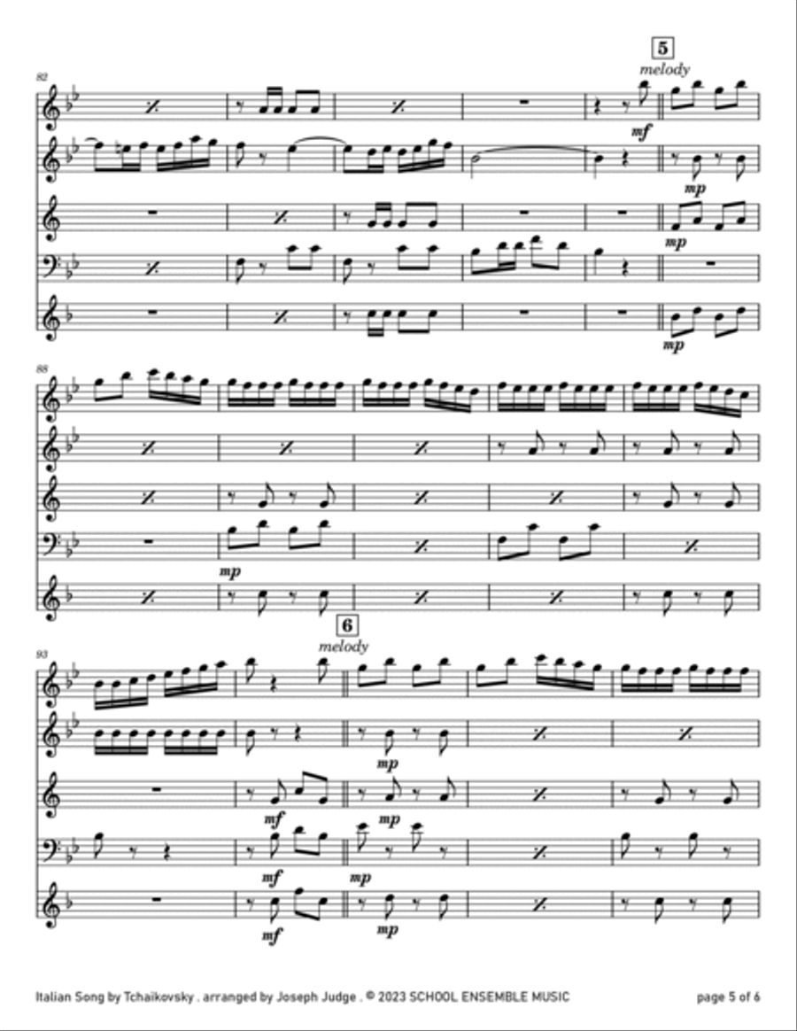 Italian Song by Tchaikovsky for Woodwind Quartet in Schools Woodwind Quartet scores gallery preview page 5