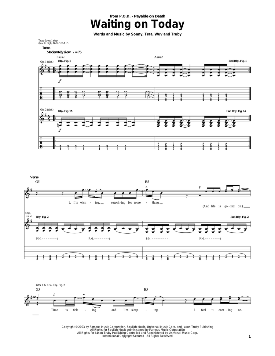 Waiting On Today Electric Guitar scores gallery preview page 1