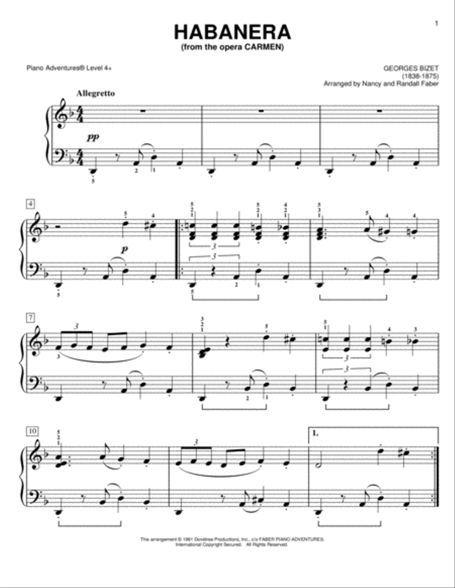 Habanera, from the opera Carmen Piano Method scores gallery preview page 1