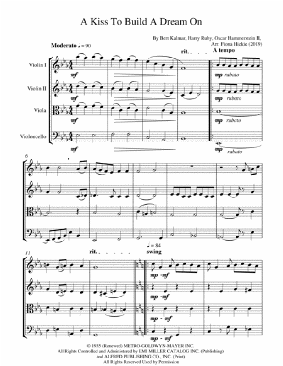 A Kiss To Build A Dream On String Quartet scores gallery preview page 2
