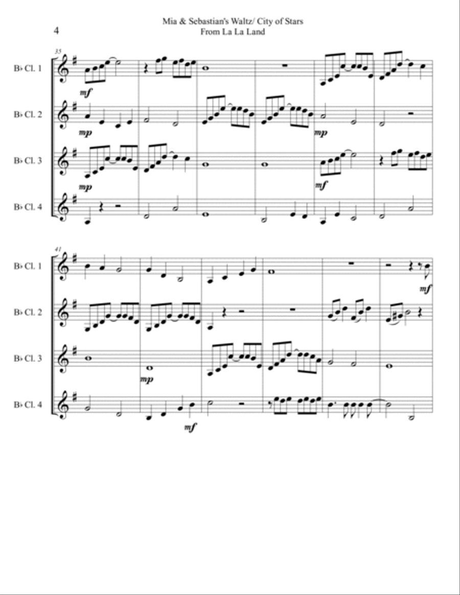 City Of Stars City Of Stars Clarinet Quartet scores gallery preview page 4