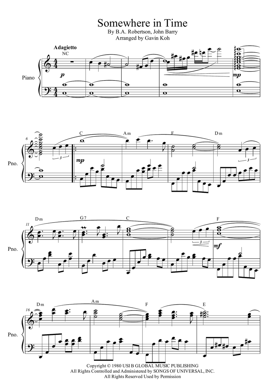 Somewhere In Time Piano, Vocal scores gallery preview page 1