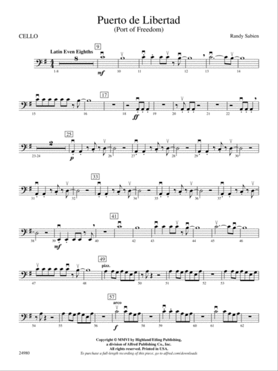 Puerto de Libertad (Port of Freedom): Cello String Orchestra scores gallery preview page 1