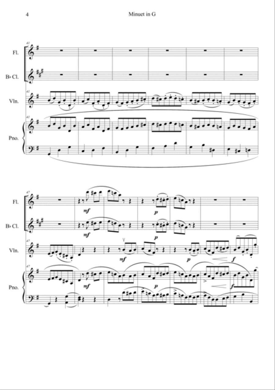 Minuet in G major Minuet in G major Clarinet scores gallery preview page 4