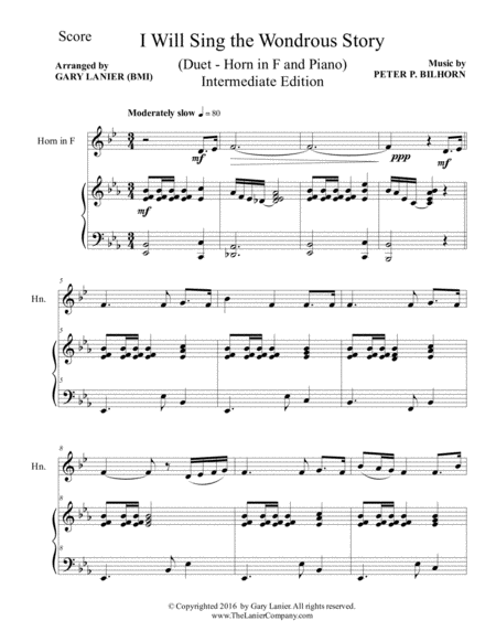 I WILL SING THE WONDROUS STORY (Intermediate Edition – Horn in F & Piano with Parts) image number null