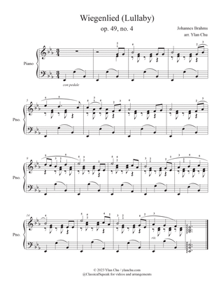 Lullaby (Cradle Song) Beginner and Intermediate Piano / Wiegenlied, op. 49, no. 4 / Brahms Lullaby