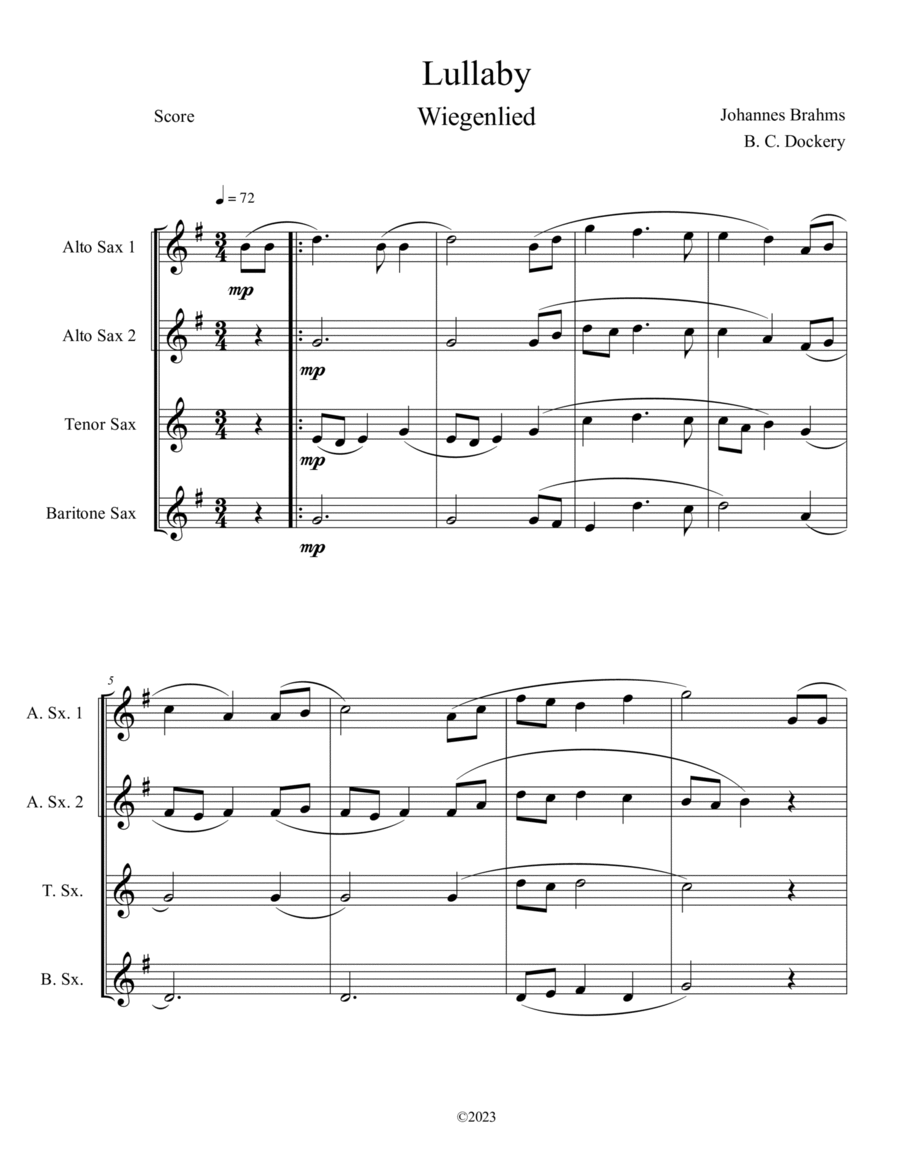 Brahms's Lullaby (Saxophone Quartet) image number null