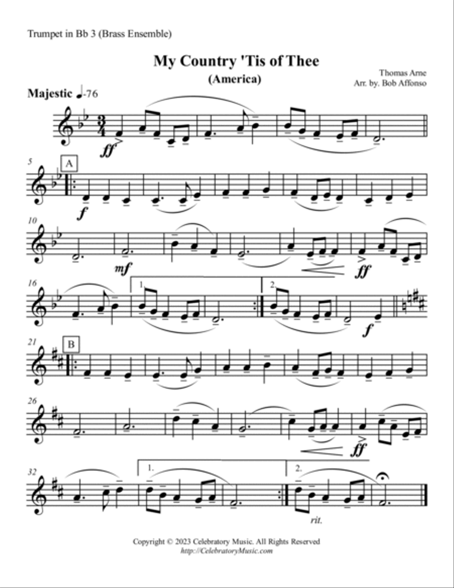 My Country 'Tis of Thee (America) Brass Ensemble scores gallery preview page 6