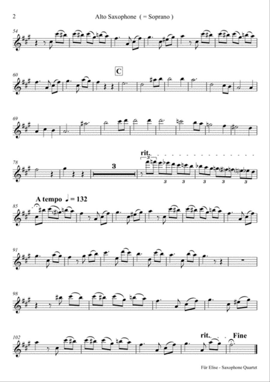 For Elise - Ludwig van Beethoven - Saxophone Quartet Saxophone Quartet scores gallery preview page 5