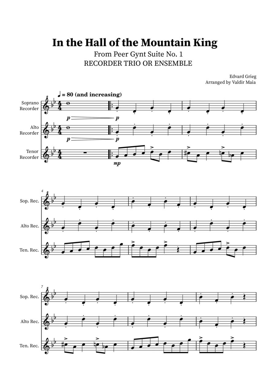 In The Hall Of The Mountain King - Recorder Trio Soprano Recorder scores gallery preview page 1