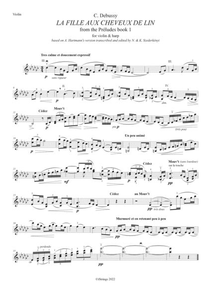 Three "Encores" for Violin/Flute with Harp: Clair de Lune, La Fille aux Cheveux de Lin, Minstrels