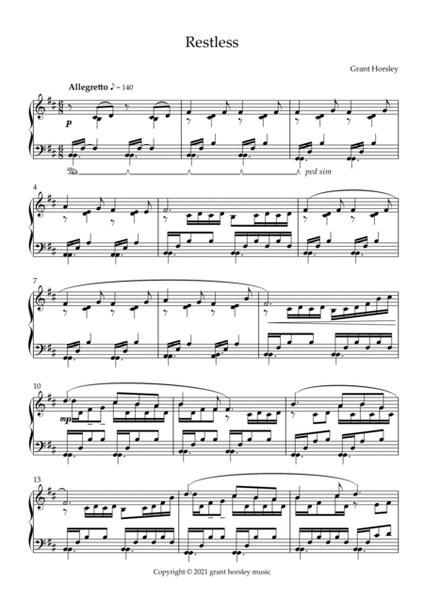 "Restless" Original Piano Solo- Advanced Intermediate image number null