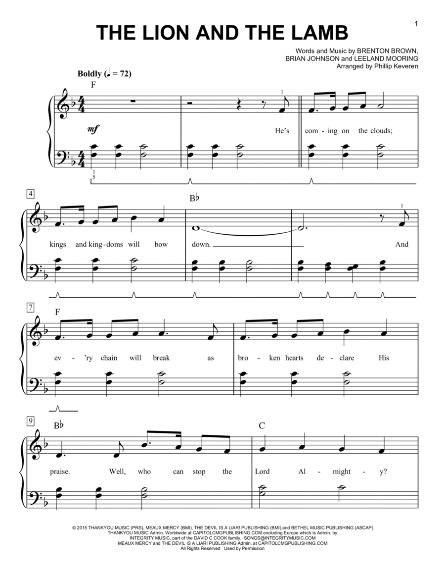 The Lion And The Lamb (arr. Phillip Keveren) Easy Piano scores gallery preview page 1
