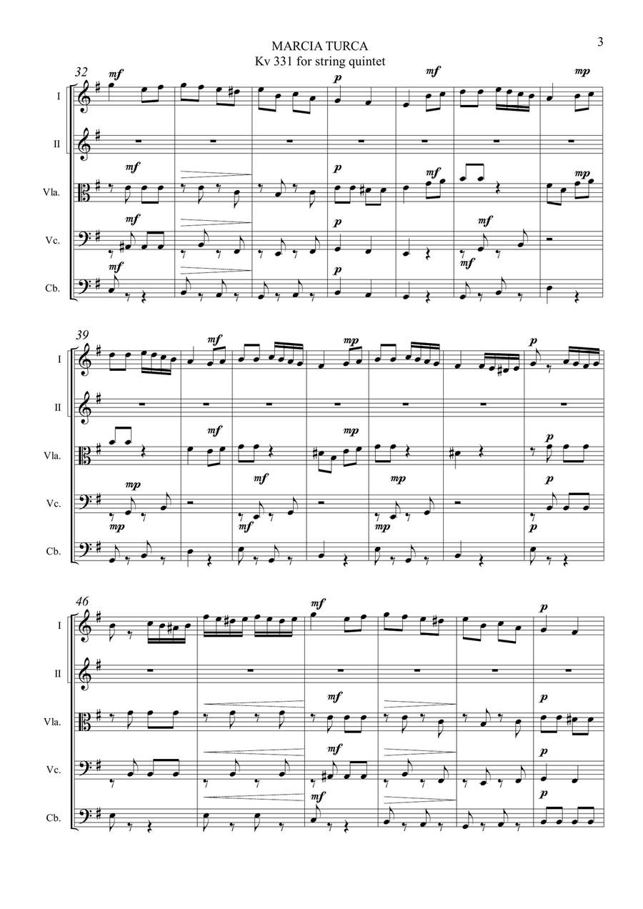 MARCIA TURCA - Kv 331 for string quintet - With parts String Quintet scores gallery preview page 3