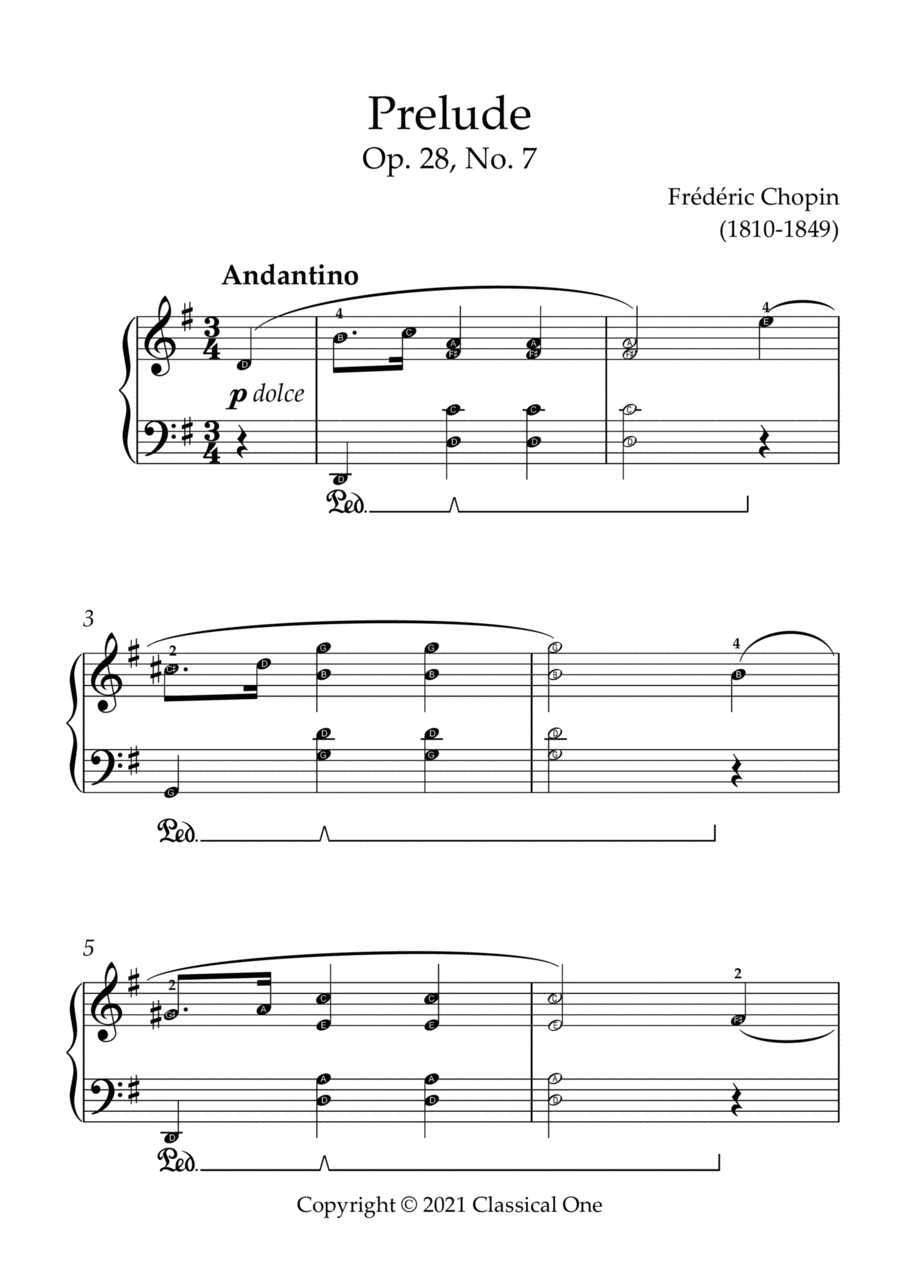 Chopin - Prelude Op.28, No.7(With Note name) Easy Piano scores gallery preview page 1