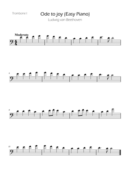 Ode To Joy - Easy Trombone Quartet w/ piano accompaniment image number null