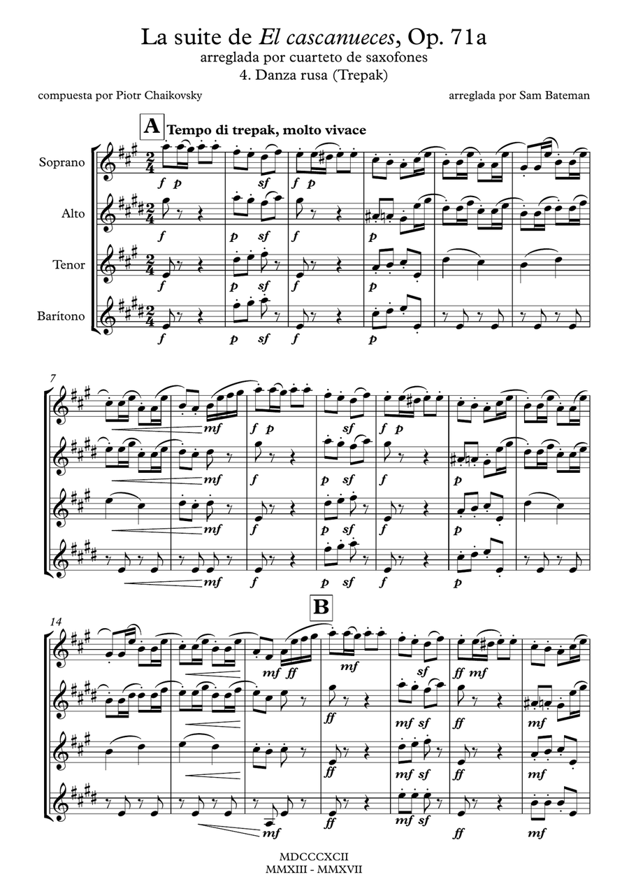 La suite de El cascanueces - 4. Danza rusa (Trepak) Woodwind Quartet scores gallery preview page 1