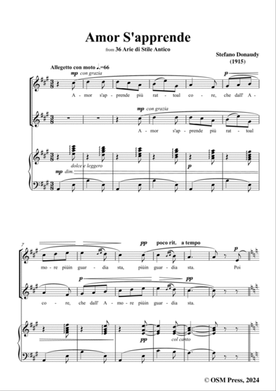 Donaudy-Amor S'apprende,from 36 Arie di Stile Antico,in A Major Voice scores gallery preview page 3