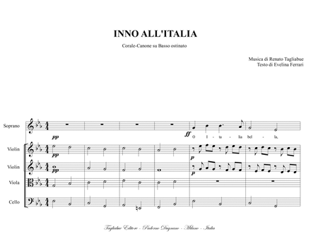 INNO ALL'ITALIA - Corale Canone su Basso ostinato - Per Coro SATB Archi e Organo - Score Only image number null