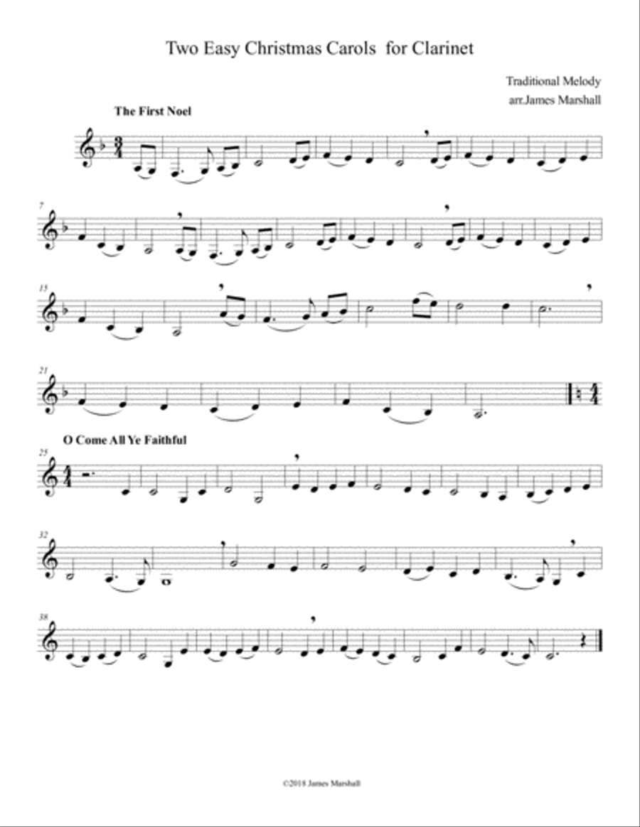 Two Easy Christmas Carols for Clarinet Clarinet Solo scores gallery preview page 1